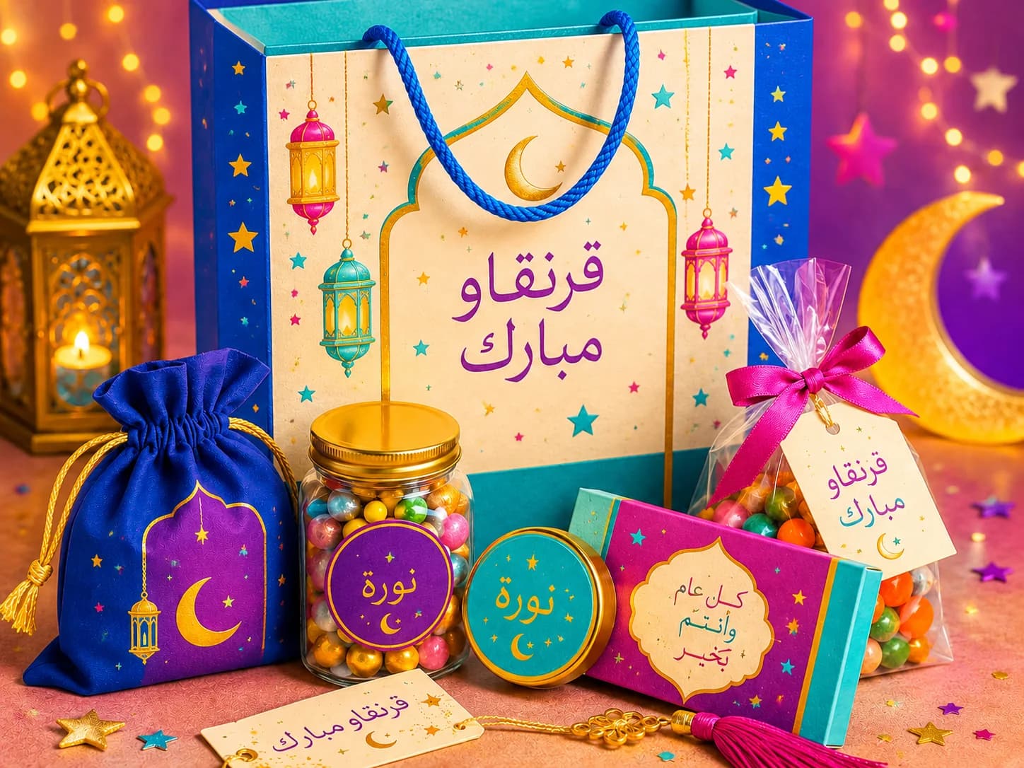 أكياس وتوزيعات قرنقعوه مخصصة باسم الطفل
