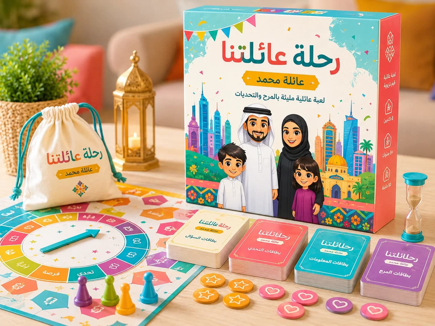 لعبة عائلية مخصصة باسم العائلة وبطاقات تحديات وأسئلة